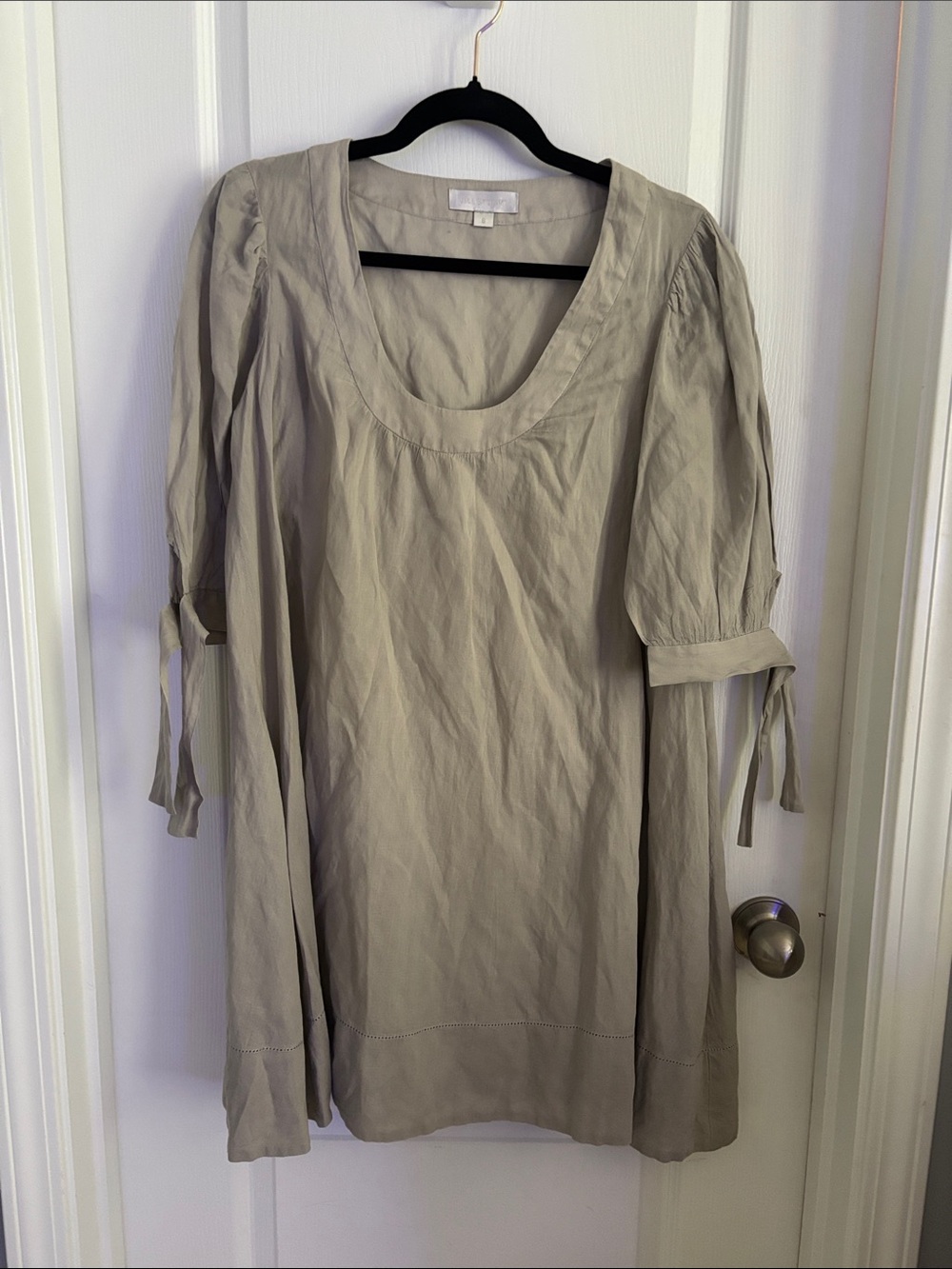 Jill Stuart Olive Taupe Scoop Neck Tie-Sleeve Mini Dress